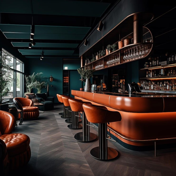 there-is-bar-with-lot-chairs-bar-counter-generative-ai_901242-2413